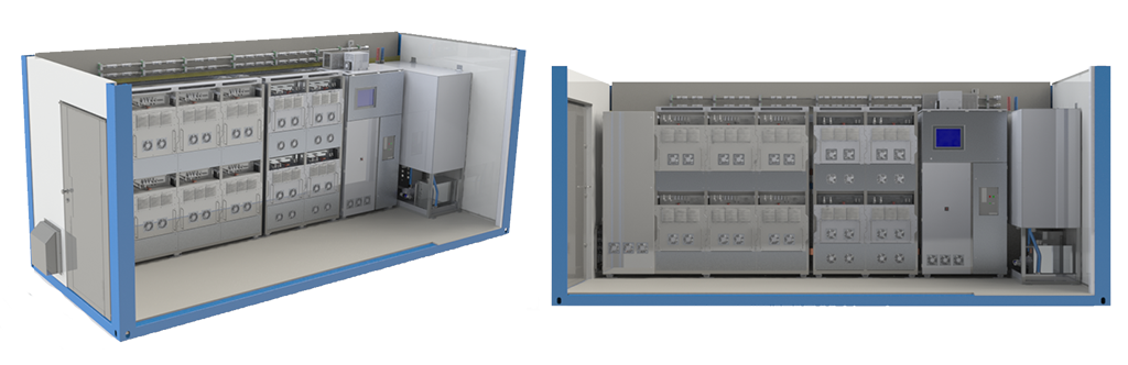 Battery storage in a 20-ft container (1 MW class) — concept design pilz